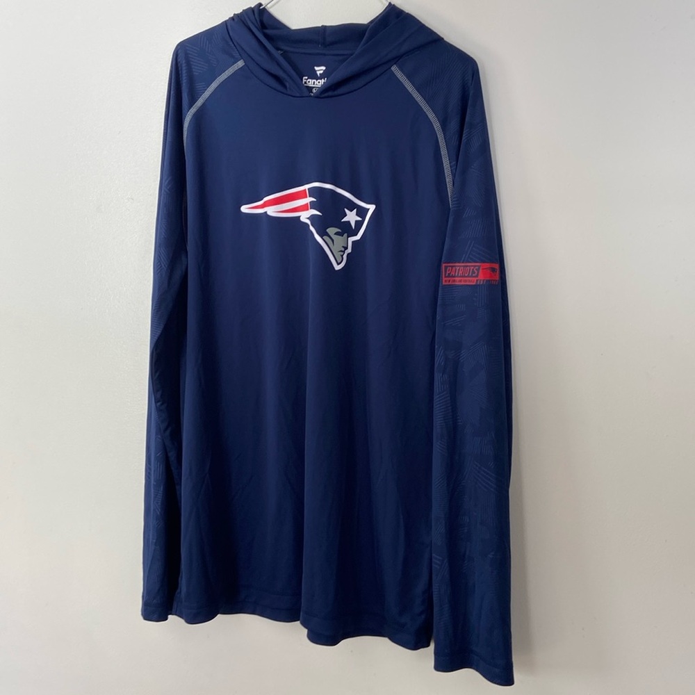Fanatics New England Patriots Blue and Red Long Sleeve Lightweight Hoodie Size L